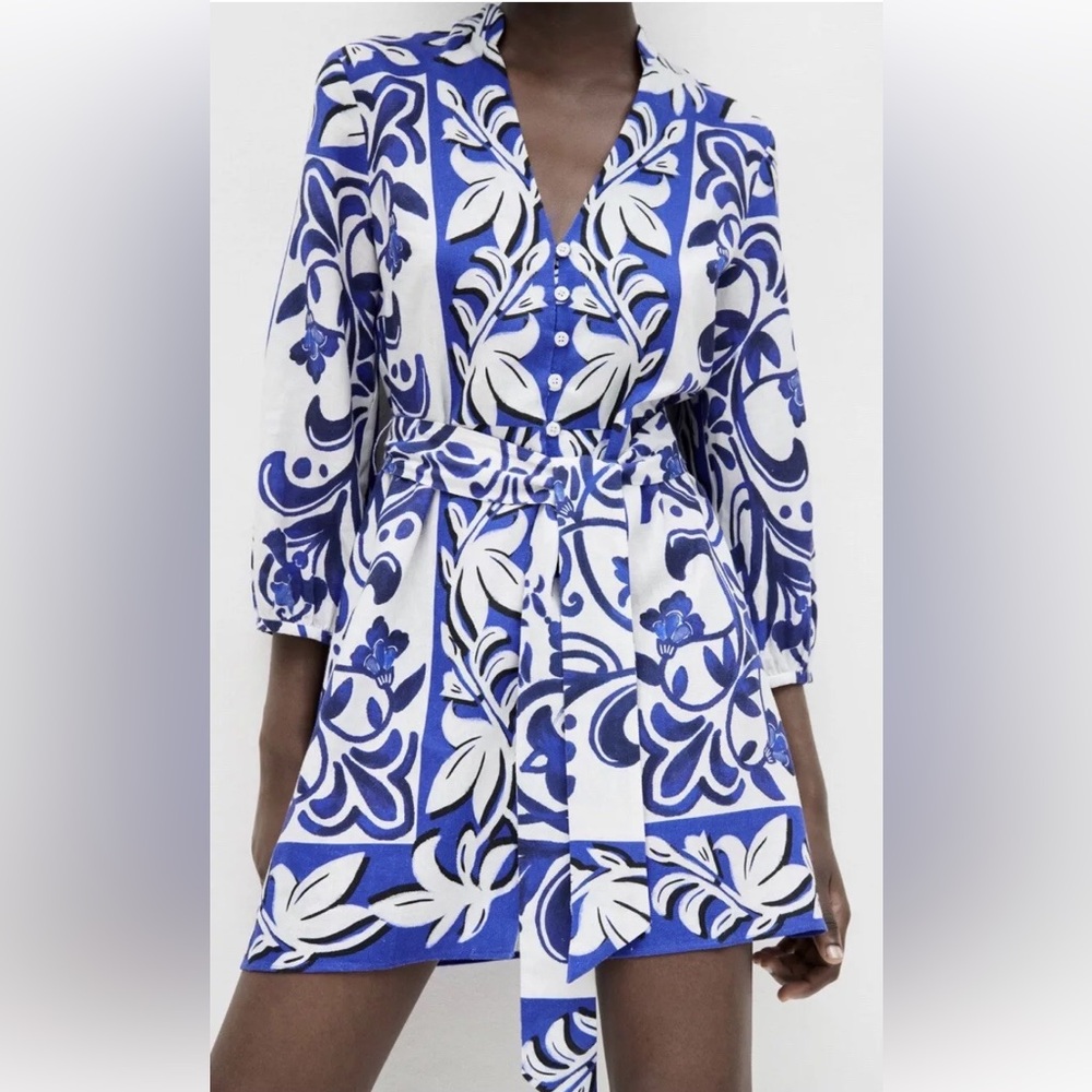 Zara - Printed Shirt Dress - Size XS